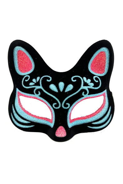 KUZGUN ONLİNE SHOP Siyah Renk Süet Kaplama Üzeri Mavi Kırmızı Simli Kedi Maskesi 17x14 cm