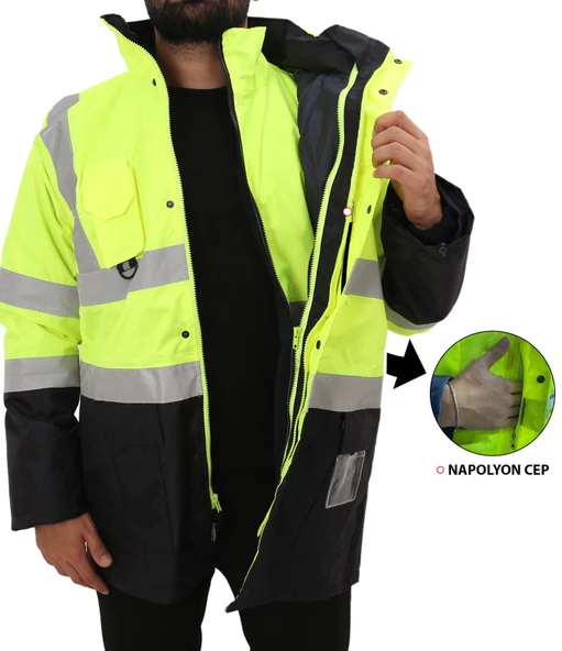 KKDAVM BESTGUARD İŞÇİ PARKASI YÜKSEK GÖRÜNÜMLÜ 5+1 PARKA - ÇOK KULLANIŞLI CEKET MONT PARKA - 11