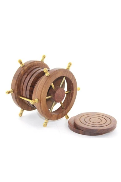 KUZGUN ONLİNE SHOP Pirinç Dümenli Ahşap Bardak Altı