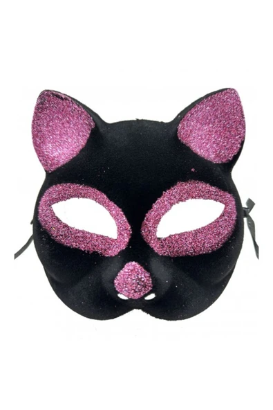KUZGUN ONLİNE SHOP Siyah Renk Pembe Simli Kedi Maskesi