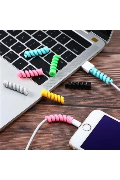 KUZGUN ONLİNE SHOP BUFFER® 4lü Apple, Android Şaj Kablosu Koruyucu Silikon Spiral Yay Aparat