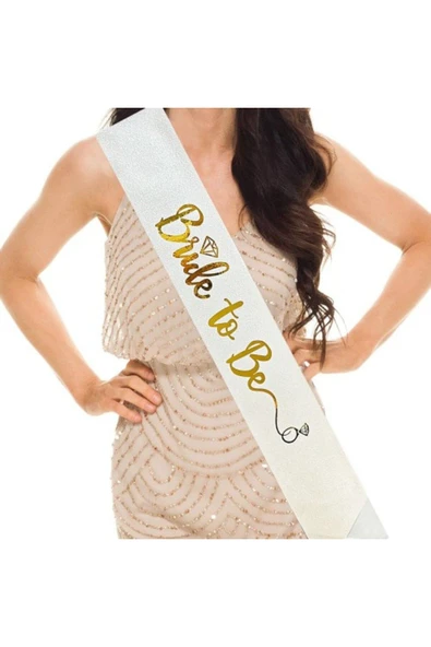 KUZGUN ONLİNE SHOP Altın Bride To Be Yazılı Beyaz Kuşak