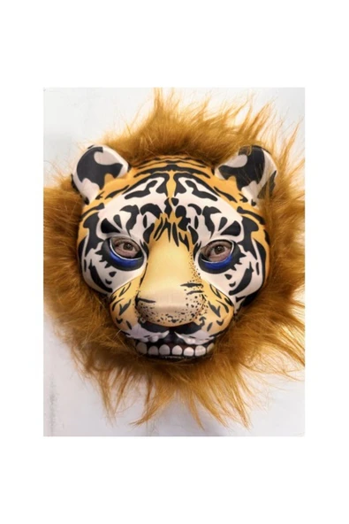 KUZGUN ONLİNE SHOP Kahverengi Yeleli Saçlı Peluş Aslan Maskesi Mega Peluş 23 No
