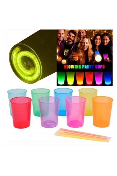 KUZGUN ONLİNE SHOP Karanlıkta Yanan Mega Glow Bardaklar 8 Adet