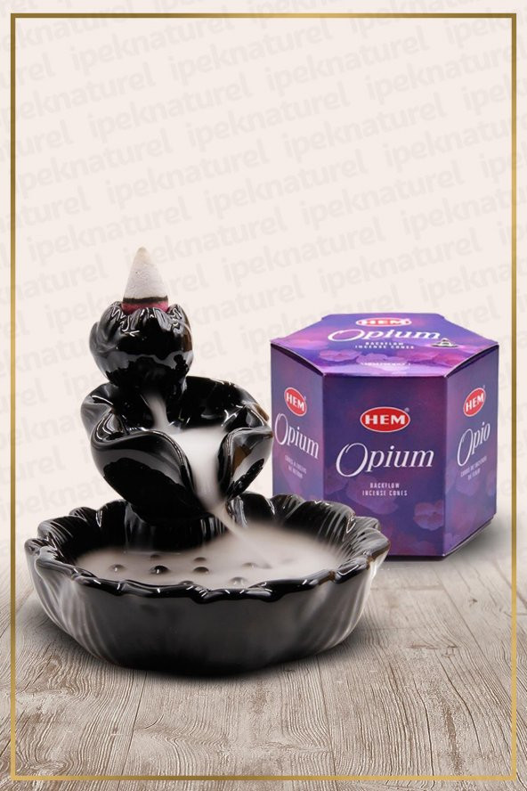 Geri Akışlı Şelale Temalı Siyah Tütsülük No:8 Ve Opium Konik Tütsü 40 Adet