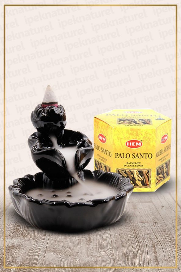Geri Akışlı Şelale Temalı Siyah Tütsülük No:8 Ve Palo Santo Konik Tütsü 40 Adet - 1
