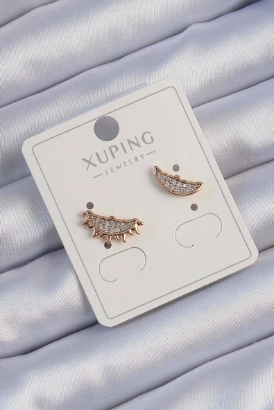 KUZGUN ONLİNE SHOP Xuping Rose Renk Zirkon Taşlı Ay ve Güneş Tasarımlı Küpe