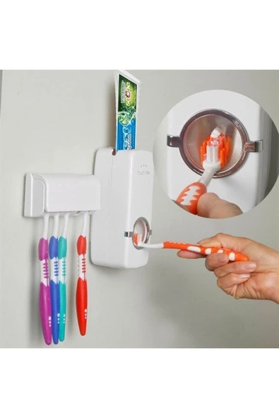 BAKOZAMAN Buffer® Otomatik Diş Macunu Sıkacağı Ve 5 Adet Diş Fırası Tutacağı Diş Fırçalığı