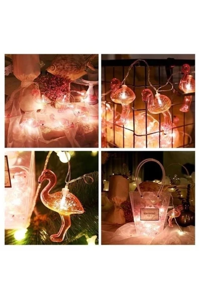GLIMMERY ® 10lu Pilli Led Flamingo Koratif Işık Zinciri Aydınlatma 1,5 Mt