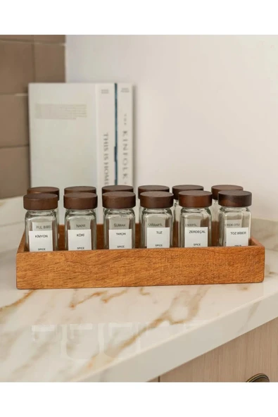 12'li Kapaklı Baharatlık Seti Cam ( 16 Adet Hediye Etiket ) - Resim 3