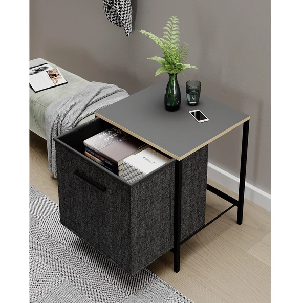 Çok Amaçlı Dolap 1 Çekmeceli Komodin Sehpa Füme 1593 - 2