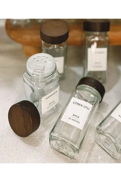 12'li Kapaklı Baharatlık Seti Cam ( 16 Adet Hediye Etiket ) - Resim 4