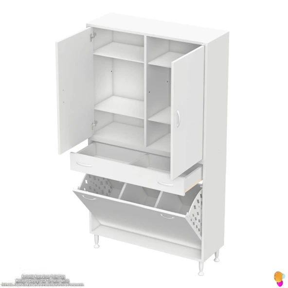 Modilayn YENİ AFRA 95x173x32,5 cm' lik 1 Çekmece, 3 Göz Sepet, 2 Kapak, 6 Raf Dar Alan Banyo Dolabı - Resim 7