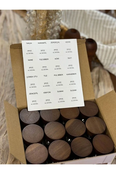 12'li Kapaklı Baharatlık Seti Cam ( 16 Adet Hediye Etiket ) - Resim 5