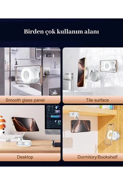 Manyetik Vakumlu Katlanır Araç Telefon Tutucu Beyaz Ayna-Cam-Araba MagSafe Araç Tutucu X68 - 6