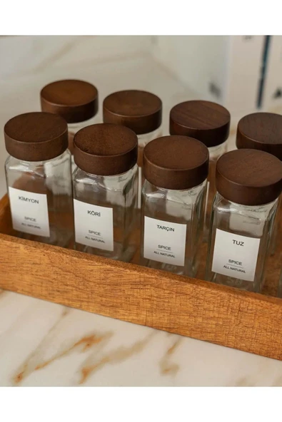 12'li Kapaklı Baharatlık Seti Cam ( 16 Adet Hediye Etiket ) - Resim 2