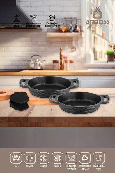 Amboss Kuvars18 + 22 Cm Döküm Sahan Seti Siyah Kuv-7791
