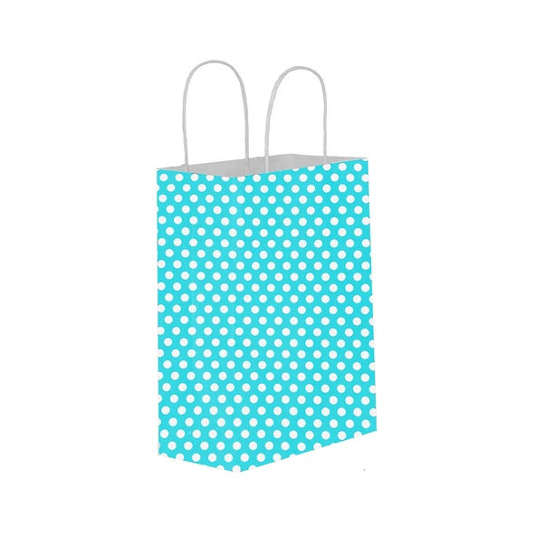 Kağıt Hediye Çantası Puantiyeli Büyük Boy 25X31 CM (25 Adet)  Puantiyeli Mavi