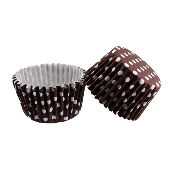 Cupcake Kalıbı Pet Kapsül Kek Kalıbı 48X34 MM (100 Adet)  Puantiyeli Kahverengi