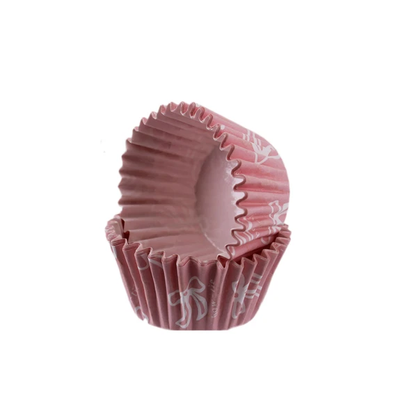 Cupcake Kalıbı Pet Kapsül  Kek Kalıbı48X34 MM (100 Adet)  Fiyonklu Pembe