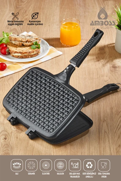 Amboss Kuv-0274 Kuvars Ocak Üstü Döküm El Tost Makinesi-siyah