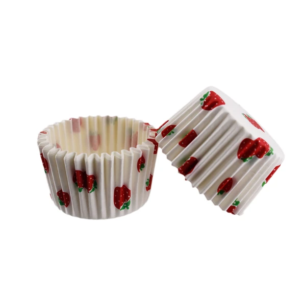 Cupcake Kalıbı Pet Kapsül  Kek Kalıbı 48X34 MM (100 Adet)  Çilek Desenli