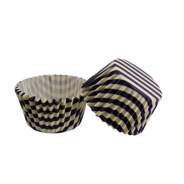 Cupcake Kalıbı Pet Kapsül  Kek Kalıbı 48X34 MM (100 Adet)  Kreme Mor Cizgili