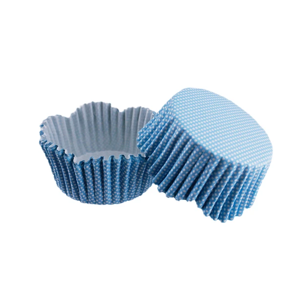 Cupcake Kalıbı Pet Kapsül Dalgalı Kek Kalıbı 65X38 MM (100 Adet)  Mavi Küçük Puanlı