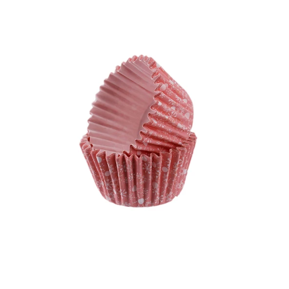 Cupcake Kalıbı Pet Kapsül  Kek Kalıbı48X34 MM (100 Adet)  Kar Desenli Pembe