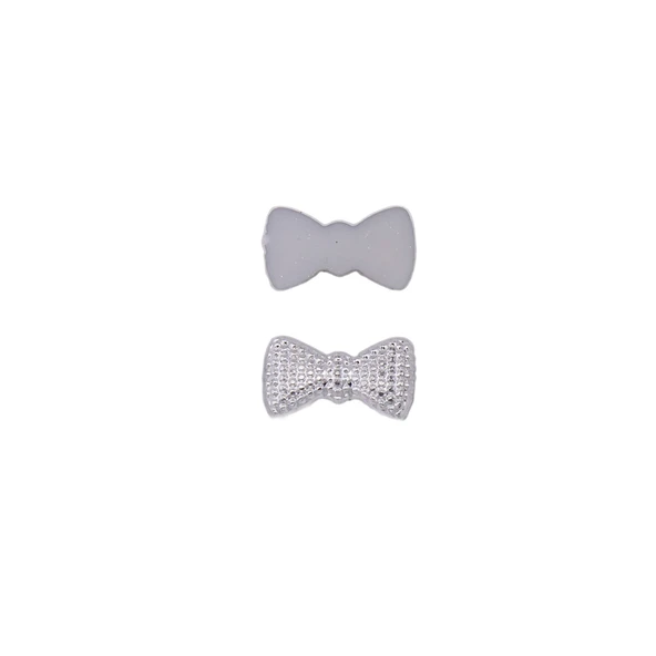 Polyester Fiyonk Hazır Papyon 1 CM X 2 CM (100 Adet)  Gümüş