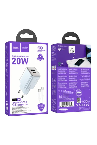 Hoco N46 Glorious Type-C 20W ve USB QC 3.0 18W Çıkışlı Type-C to Type-C Kablolu Şarj Cihazı - Resim 19