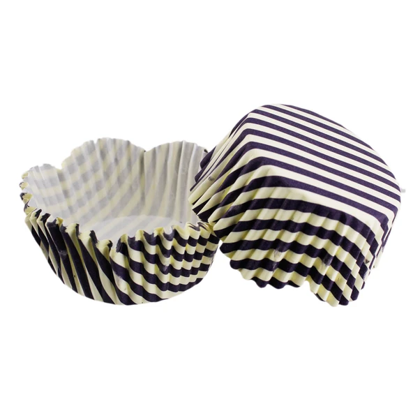 Cupcake Kalıbı Pet Kapsül  Kreme Mor Cizgili Dalgalı Kek Kalıbı 65X38 MM (100 Adet)