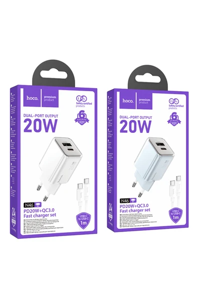 Hoco N46 Glorious Type-C 20W ve USB QC 3.0 18W Çıkışlı Type-C to Type-C Kablolu Şarj Cihazı - Resim 20