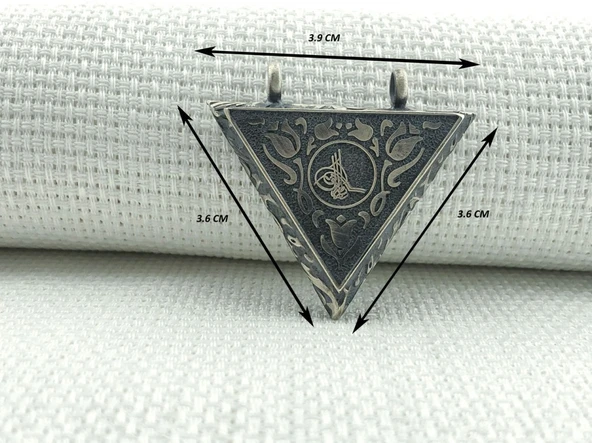 925 Ayar Gümüş Gül Desenli ve Osmanlı Tuğralı Muska Kabı Kolye Ucu - Resim 3