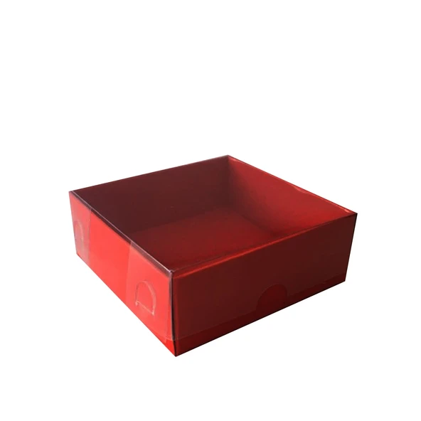 Asetat Kapaklı Karton Kutu Düz Renk 9X9X3 CM (50 Adet)  Kırmızı
