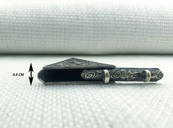 925 Ayar Gümüş Gül Desenli ve Osmanlı Tuğralı Muska Kabı Kolye Ucu - Resim 4