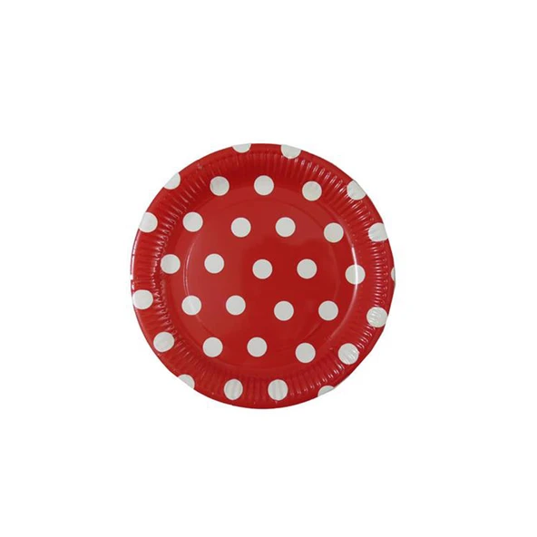 Tabak Karton Puantiyeli Kırmızı 23 Cm (8 Adet)