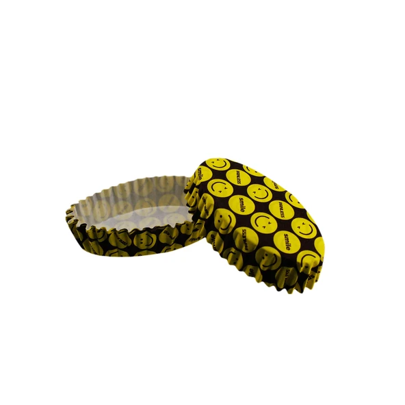 Cupcake Kalıbı Pet Kapsül Oval Sarı Emoji Kek Kalıbı (100 Adet) F11