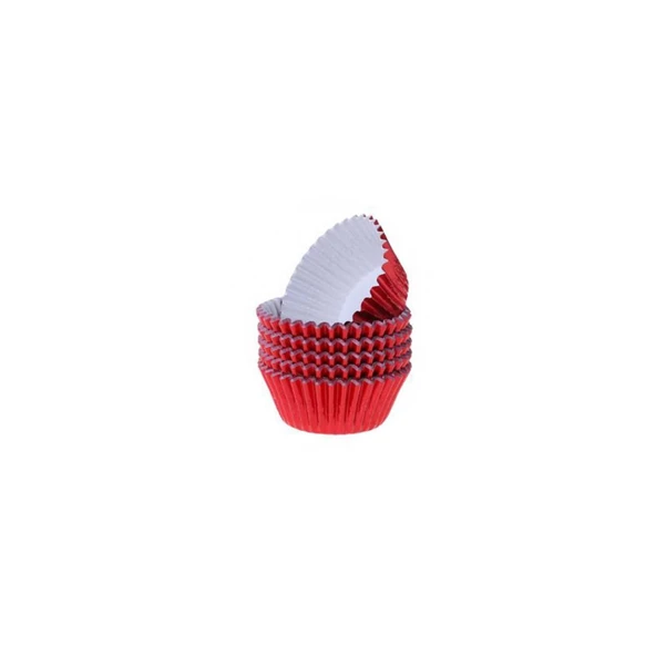 Metalik Folyo Cupcake Kalıbı Muffin Pet Kapsül No:1 (150 Adet)  Kırmızı