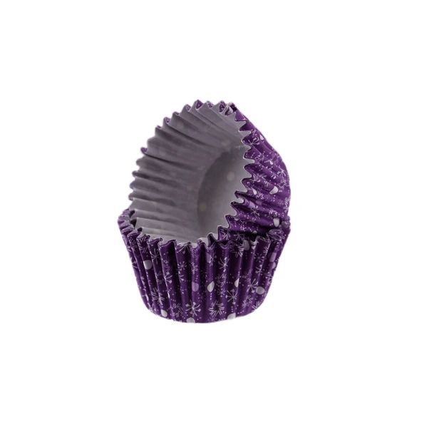 Cupcake Kalıbı Pet Kapsül  Kek Kalıbı48X34 MM (100 Adet)  Kar Desenli Mor