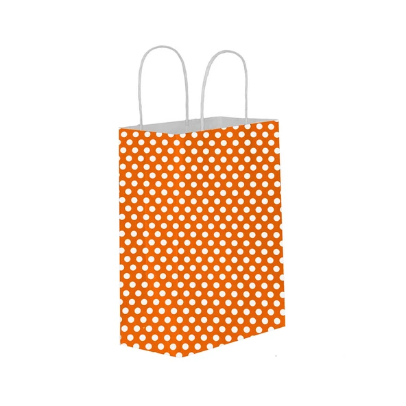 Kağıt Hediye Çantası Puantiyeli Büyük Boy 25X31 CM (25 Adet)  Puantiyeli Turuncu