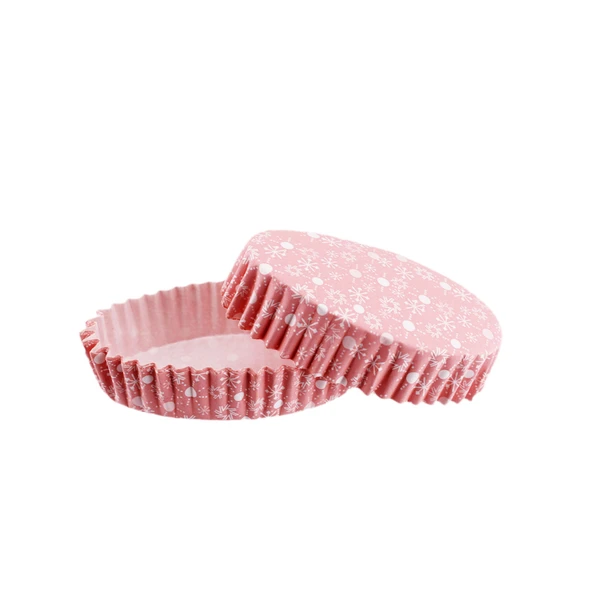 Cupcake Kalıbı Pet Kapsül Oval Model Kek Kalıbı (100 Adet) F11  Kar Desenli Pembe