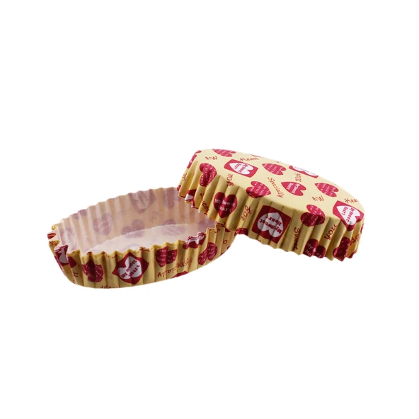 Cupcake Kalıbı Pet Kapsül Oval Sarıya Kırmızı Kalpli Yazılı Kek Kalıbı (100 Adet) F11