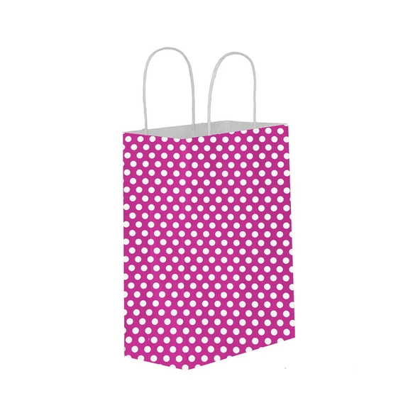 Kağıt Hediye Çantası Puantiyeli Büyük Boy 25X31 CM (25 Adet)  Puantiyeli Fuşya