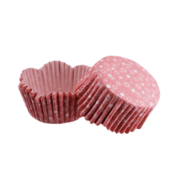 Cupcake Kalıbı Pet Kapsül Kar Desenli Pembe Dalgalı Kek Kalıbı 65X38 MM (100 Adet)