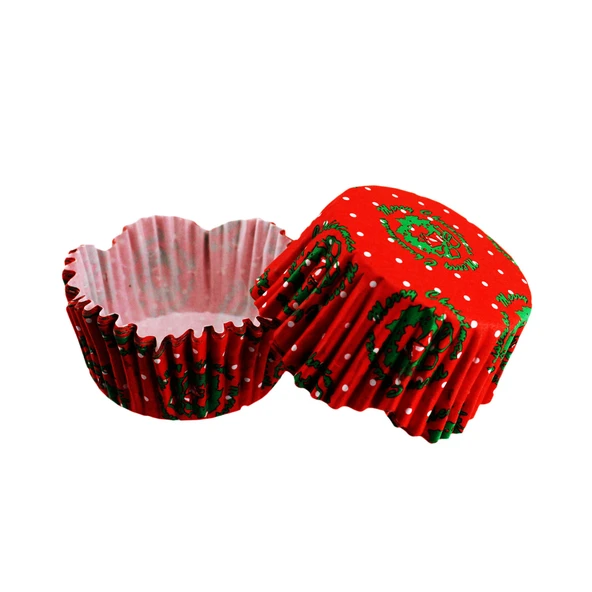 Cupcake Kalıbı Pet Kapsül  KIrmızı Yeşil Beyaz Puanlı Dalgalı Kek Kalıbı 65X38 MM (100 Adet)