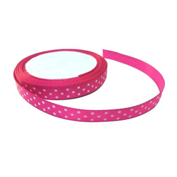 Saten Kurdele Puantiyeli  Benekli Kurdele 1 CM (10 Metre)  Fuşya
