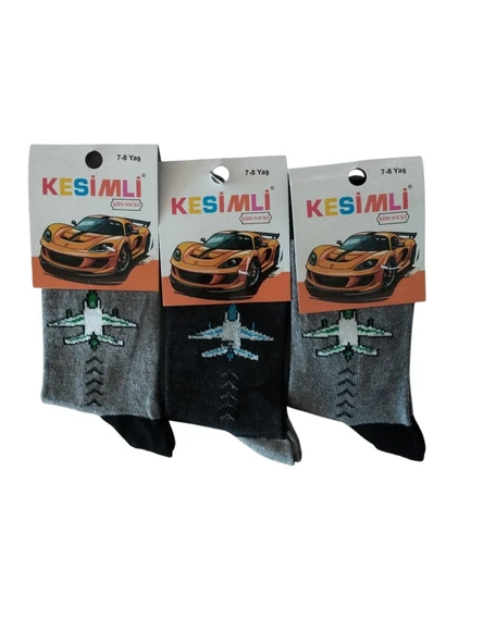 Erkek Çocuk Çorap 7-8 Yaş 3'lü Set-Kesimli Kids Socks