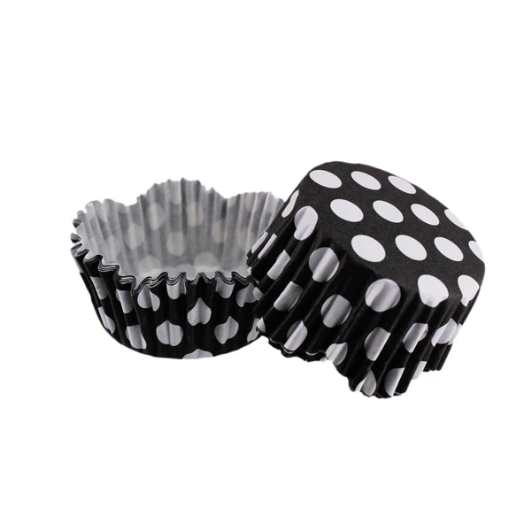 Cupcake Kalıbı Pet Kapsül Dalgalı Kek Kalıbı 65X38 MM (100 Adet)  Puantiyeli Siyah