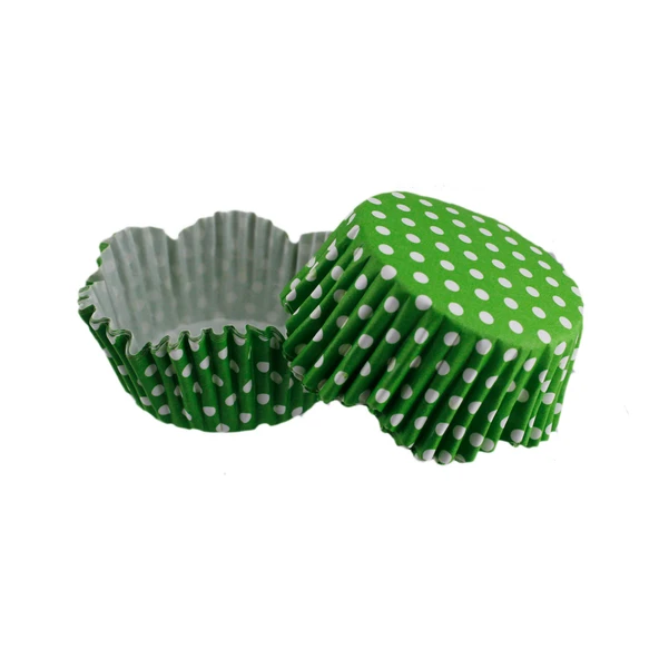 Cupcake Kalıbı Pet Kapsül Dalgalı Kek Kalıbı 65X38 MM (100 Adet)  Puantiyeli  Yeşil